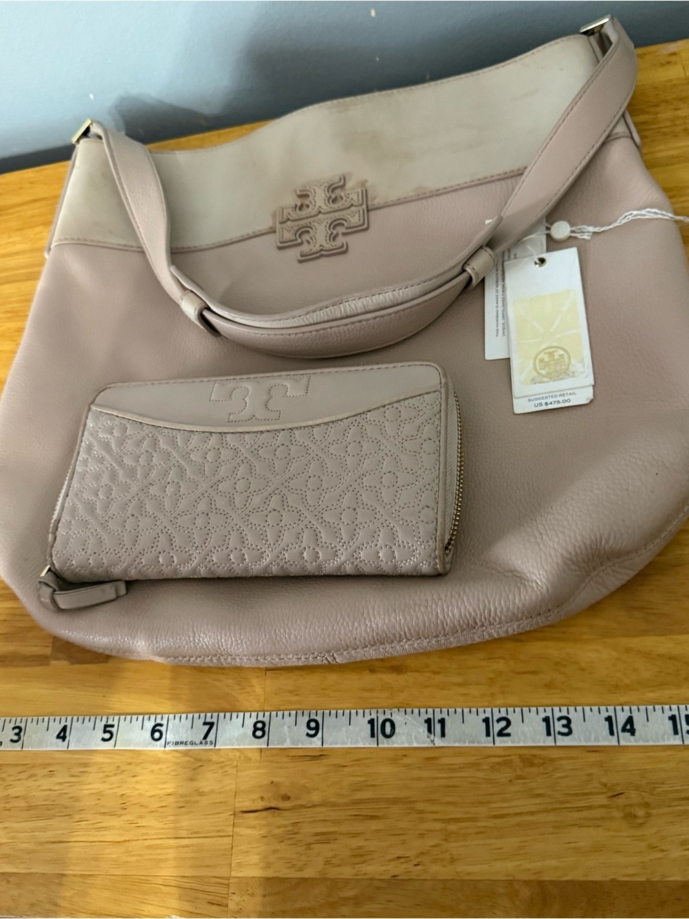 Tory Burch Blush Pink Leather Shoulder Hobo with Quilted Wallet and Dustbag tags - Picture 7 of 8